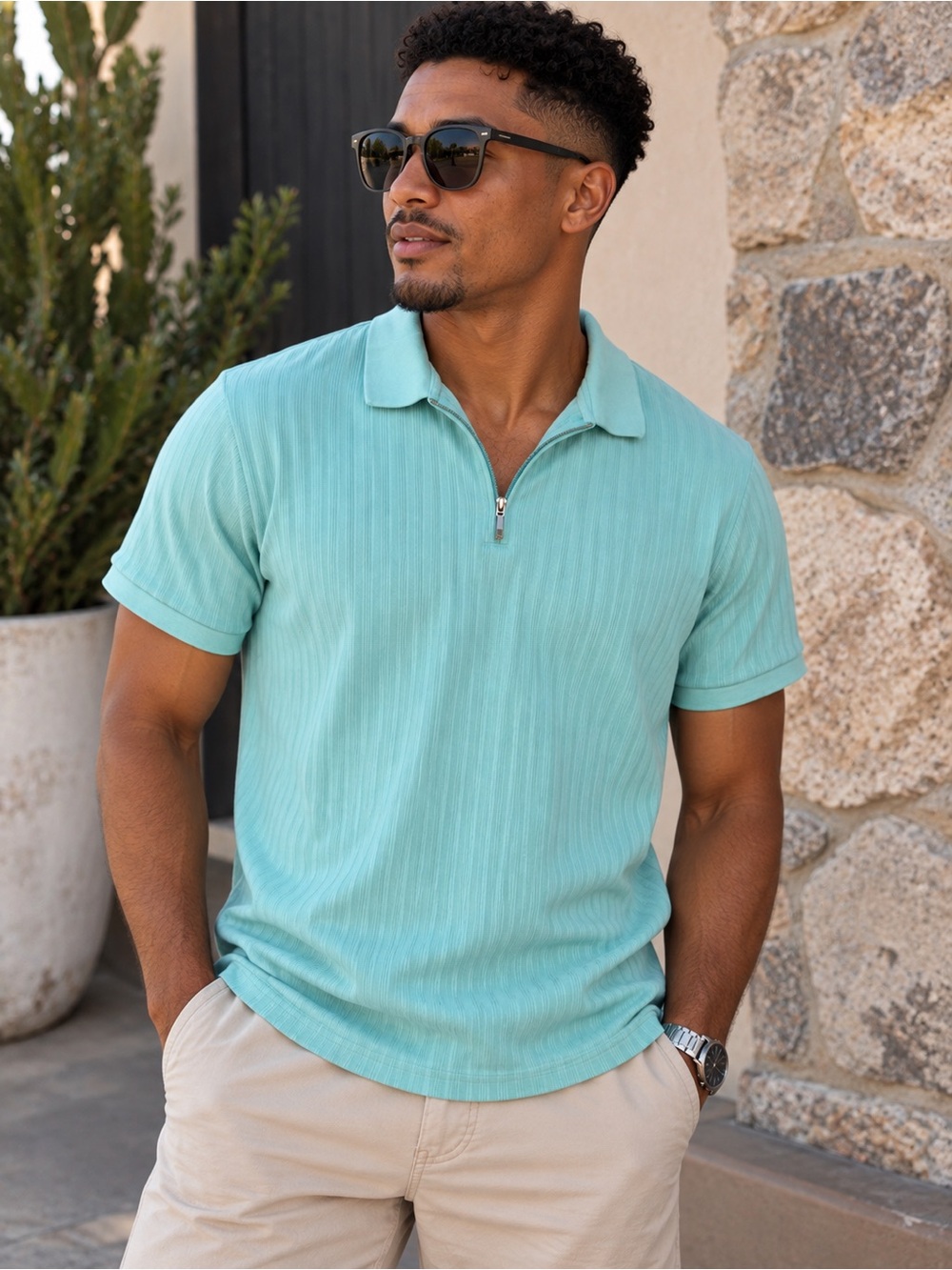 Men’s Ribbed Quarter-Zip Polo